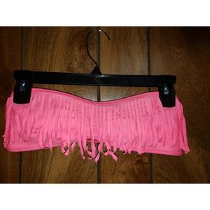 Pink Fringe Strapless Bathing Suit Top Size M